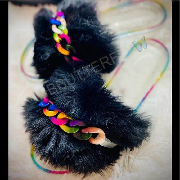 🌈BLACK & RAINBOW RHINESTONE JELLY SLIDE🌈 - Picture 2 of 3